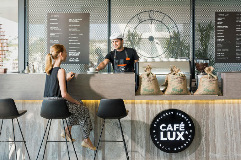Restaurant interior taking online orders